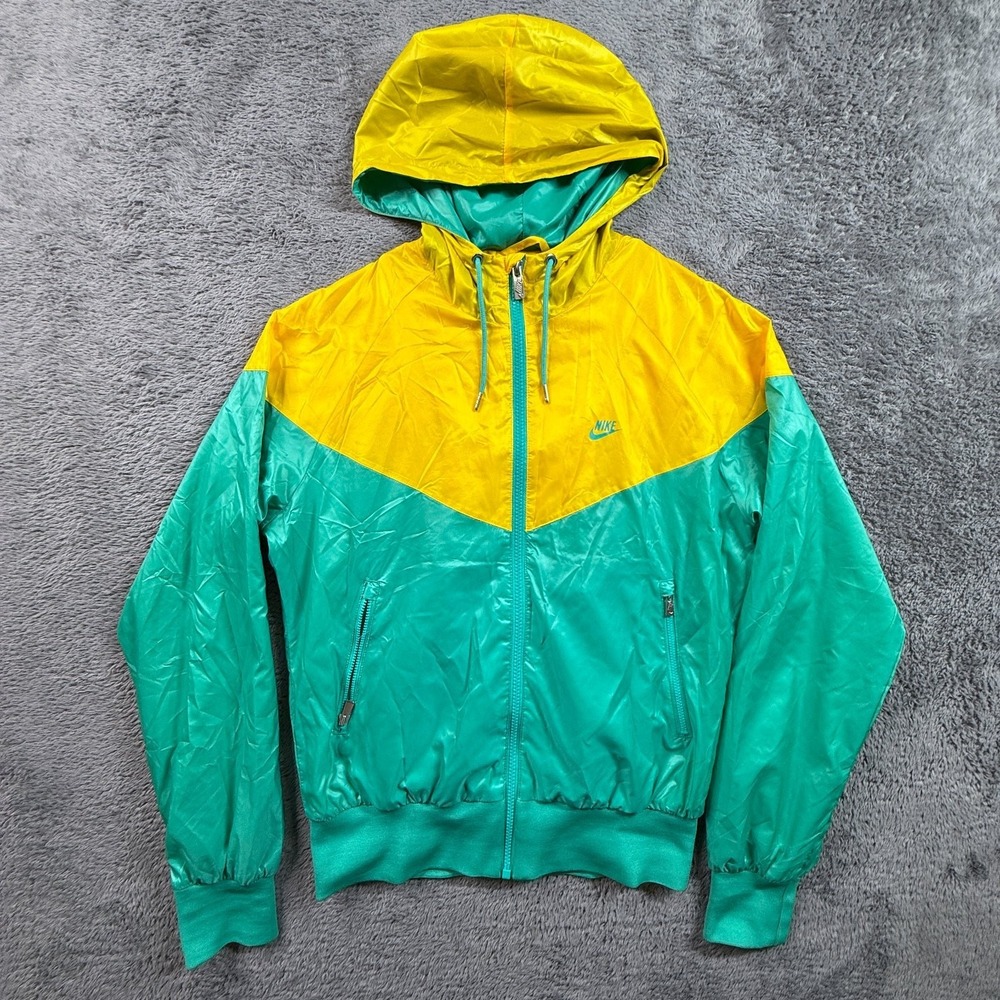 Nike Windrunner Jacket Womens M Yellow Teal 341297-380 Zip Track Hoodie